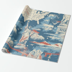 Vintage-amerikanisches Landmarken-Muster – Liberty Geschenkpapier