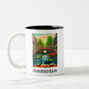 Vintage Amsterdam Holland Kanal Retro Reise Zweifarbige Tasse