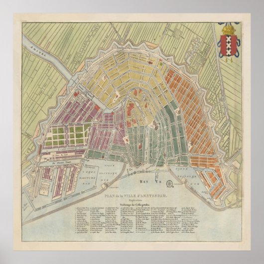 Vintage Amsterdam-Karte (1835) Poster (Vorne)