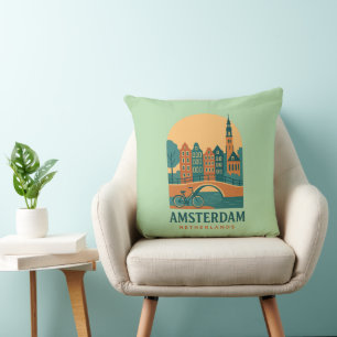 Vintage Amsterdam Kissen - Retro Niederlande Kanal