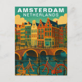 Vintage Amsterdam Netherlands Canals & Bicycle Postkarte (Vorderseite)