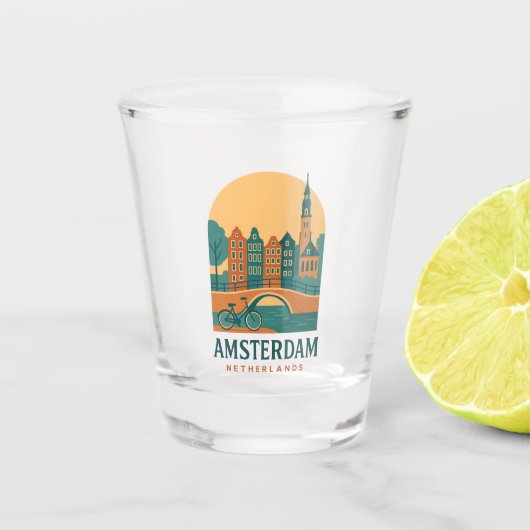 Vintage Amsterdam Netherlands Shot Glass – Retro Schnapsglas (Vorderseite)