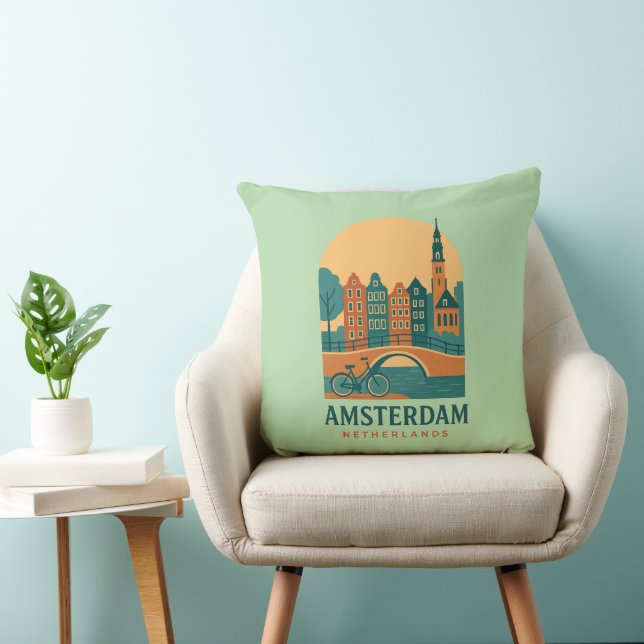 Vintage Amsterdam Pillow - Retro Netherlands Canal Kissen (Stuhl )