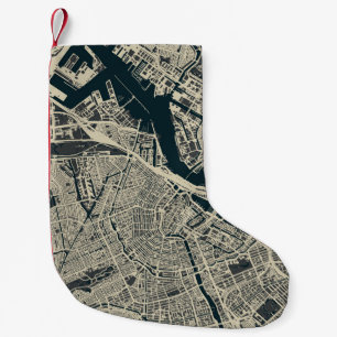 Vintage Amsterdamer Karte: Retro Minimalistisch Kleiner Weihnachtsstrumpf