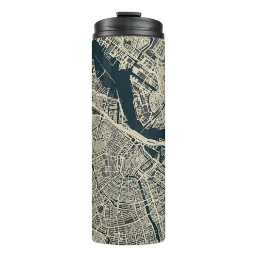 Vintage Amsterdamer Karte: Retro Minimalistisch Thermosbecher (Vorderseite)