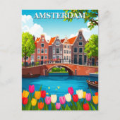 Vintage Amsterdamer Reise mit Tulips Postkarte (Vorderseite)