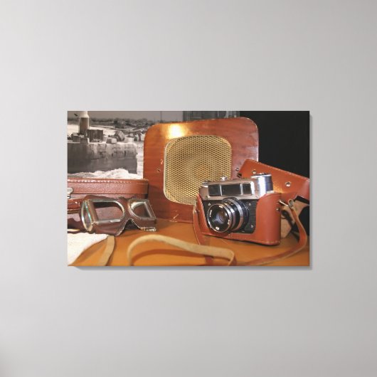 Vintage Analogkamera in Lederbraun Leinwanddruck (Vorderseite)