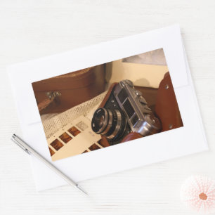 Vintage Analogkamera in Lederbraun Rechteckiger Aufkleber