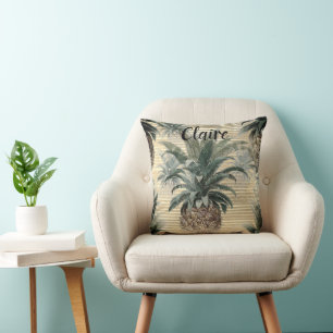 Vintage-Ananas auf goldener Folie gestreift Kissen