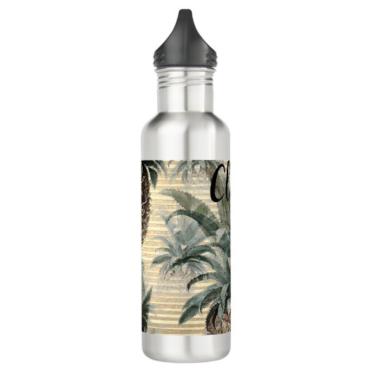 Vintage Ananas auf Goldfolie gestreift Edelstahlflasche (Links)
