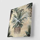 Vintage Ananas auf Goldfolie gestreift Quadratische Wanduhr (Winkel)