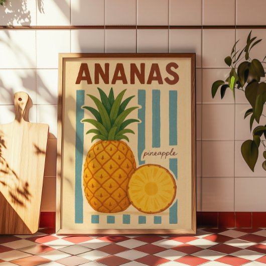 Vintage-Ananas-Botanik-Wandkunst Poster