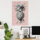 Vintage Ananas-Illustration 1800 Pink Poster (Heimbüro)