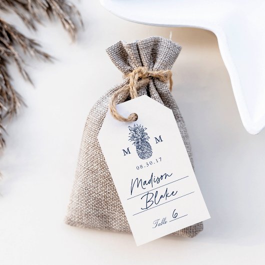 Vintage Ananas-Monogramm-Platzkarten Geschenkanhänger