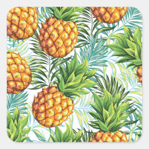 Vintage-Ananas: Nahtloses Blumenmuster. Quadratischer Aufkleber