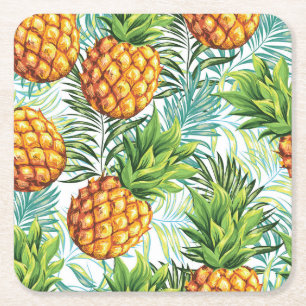 Vintage Ananas: Nahtloses Blumenmuster. Rechteckiger Pappuntersetzer