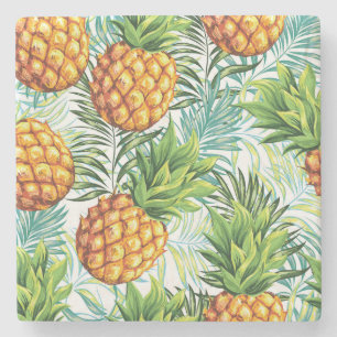 Vintage Ananas: Nahtloses Blumenmuster. Steinuntersetzer