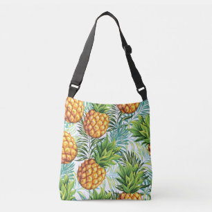 Vintage-Ananas: Nahtloses Blumenmuster. Tragetaschen Mit Langen Trägern