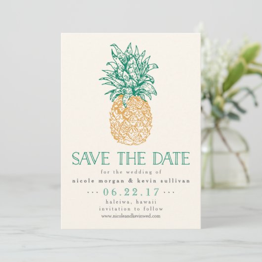 Vintage Ananas Save the Date (Stehend Vorderseite)