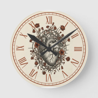 Vintage Anatomical Heart & Floral Thorns Gothic Da Runde Wanduhr