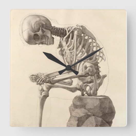 Vintage Anatomical Skeleton Clock Quadratische Wanduhr (Vorderseite)