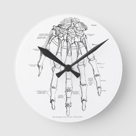 Vintage Anatomie | Handknochen Runde Wanduhr (Vorderseite)