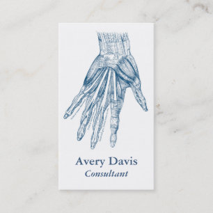 Vintage Anatomie-Kunst: Muskeln der Hand in Blau Visitenkarte