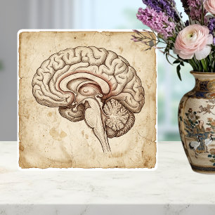 Vintage anatomische Gehirn-Tinte-Skizze Sepia Fliese