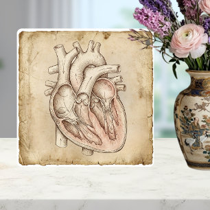 Vintage anatomische Herz-Tintenzeichnung Sepia Fliese