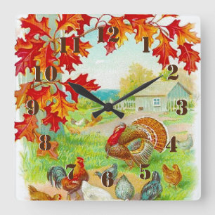 Vintage and Rustic Autumn On The Farm Quadratische Wanduhr