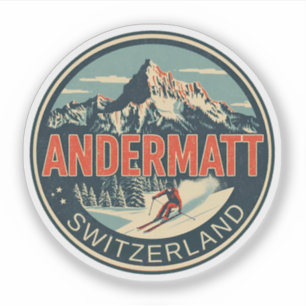 Vintage ANDERMATT Ski Schweiz Schweizer Alpen Gesc Aufkleber