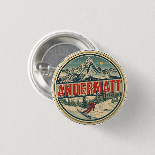 Vintage ANDERMATT Ski Schweiz Schweizer Alpen Gesc Button