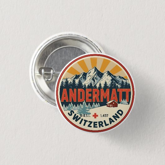 Vintage ANDERMATT Ski Schweiz Schweizer Alpen Gesc Button (Vorne & Hinten)