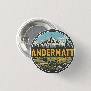 Vintage ANDERMATT Ski Schweiz Schweizer Alpen Gesc Button