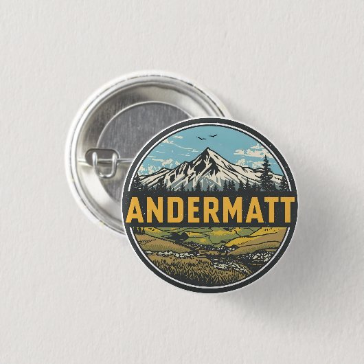 Vintage ANDERMATT Ski Schweiz Schweizer Alpen Gesc Button (Vorne & Hinten)