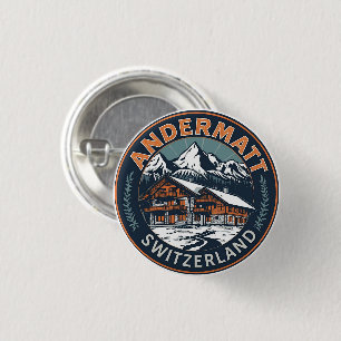 Vintage ANDERMATT Ski Schweiz Schweizer Alpen Gesc Button