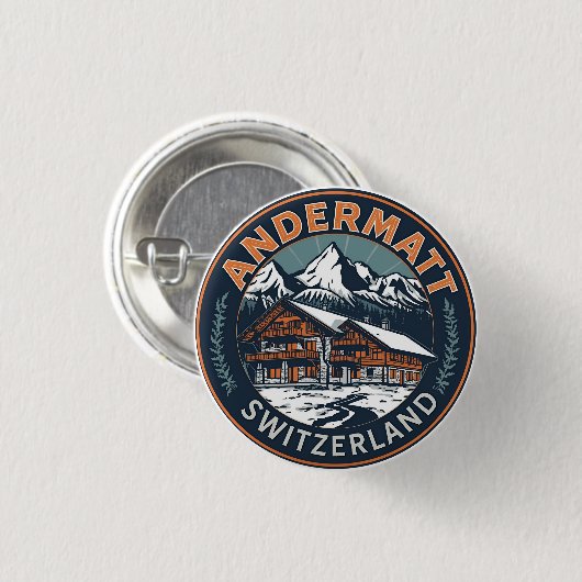 Vintage ANDERMATT Ski Schweiz Schweizer Alpen Gesc Button (Vorne & Hinten)
