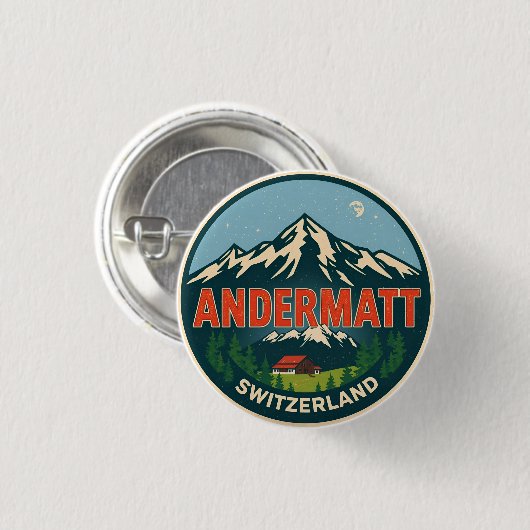 Vintage ANDERMATT Ski Schweiz Schweizer Alpen Gesc Button (Vorne & Hinten)