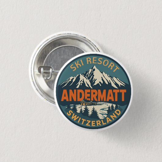 Vintage ANDERMATT Ski Schweiz Schweizer Alpen Gesc Button (Vorne & Hinten)