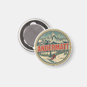 Vintage ANDERMATT Ski Schweiz Schweizer Alpen Gesc Magnet
