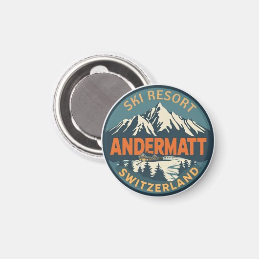 Vintage ANDERMATT Ski Schweiz Schweizer Alpen Gesc Magnet (Vorderseite/Rückseite)