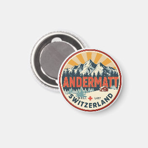 Vintage ANDERMATT Ski Schweiz Schweizer Alpen Gesc Magnet
