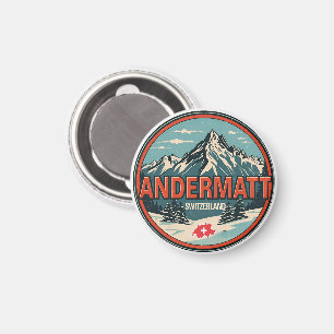 Vintage ANDERMATT Ski Schweiz Schweizer Alpen Gesc Magnet