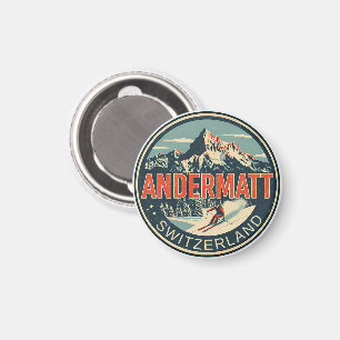Vintage ANDERMATT Ski Schweiz Schweizer Alpen Gesc Magnet