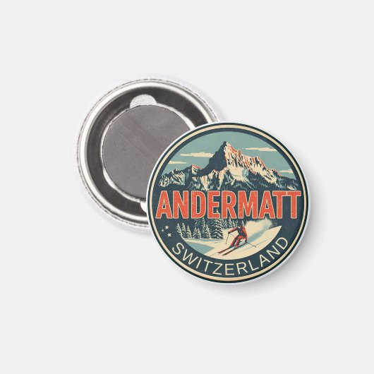 Vintage ANDERMATT Ski Schweiz Schweizer Alpen Gesc Magnet (Vorderseite/Rückseite)