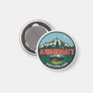Vintage ANDERMATT Ski Schweiz Schweizer Alpen Gesc Magnet