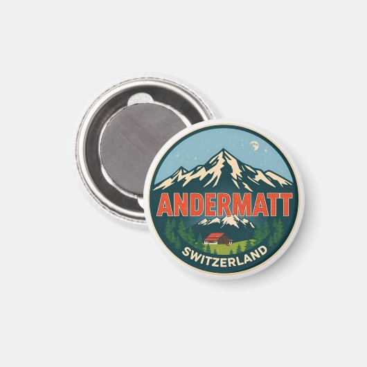 Vintage ANDERMATT Ski Schweiz Schweizer Alpen Gesc Magnet (Vorderseite/Rückseite)