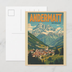 Vintage ANDERMATT Skigebiet Schweiz Schweizer Alpe Postkarte