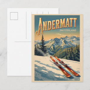 Vintage ANDERMATT Skigebiet Schweiz Schweizer Alpe Postkarte
