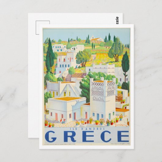 Vintage Andros, Griechenland, Reiseplakat Postkarte (Vorne/Hinten)